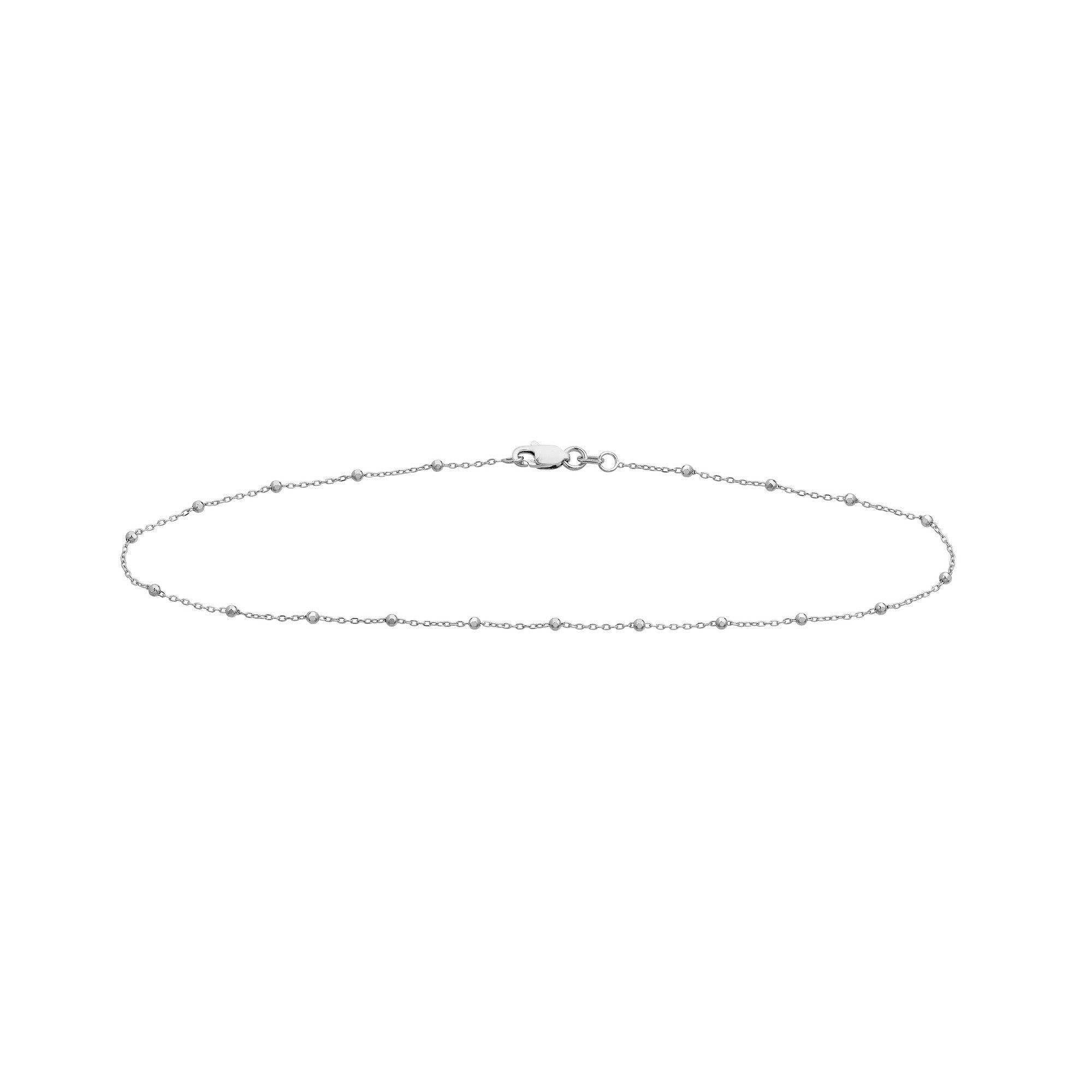 14k Solid Gold Faceted Bead Saturn Chain Anklet, 10" Length
