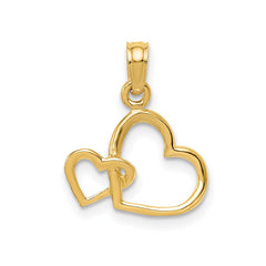 14K Solid Gold Intertwined Double Heart Pendant, 17x15mm - JewelryAffairs