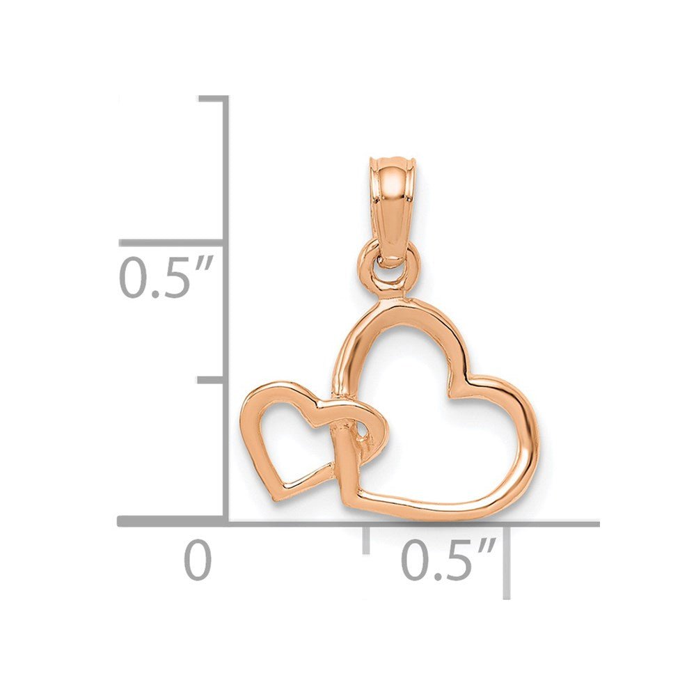14K Solid Gold Intertwined Double Heart Pendant, 17x15mm - JewelryAffairs