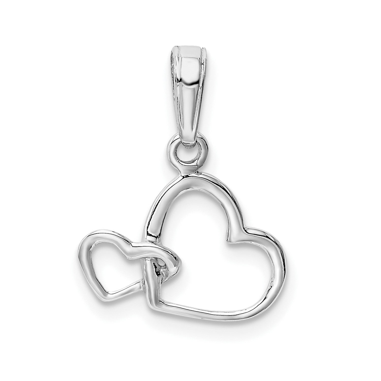 14K Solid Gold Intertwined Double Heart Pendant, 17x15mm - JewelryAffairs