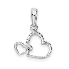 14K Solid Gold Intertwined Double Heart Pendant, 17x15mm - JewelryAffairs