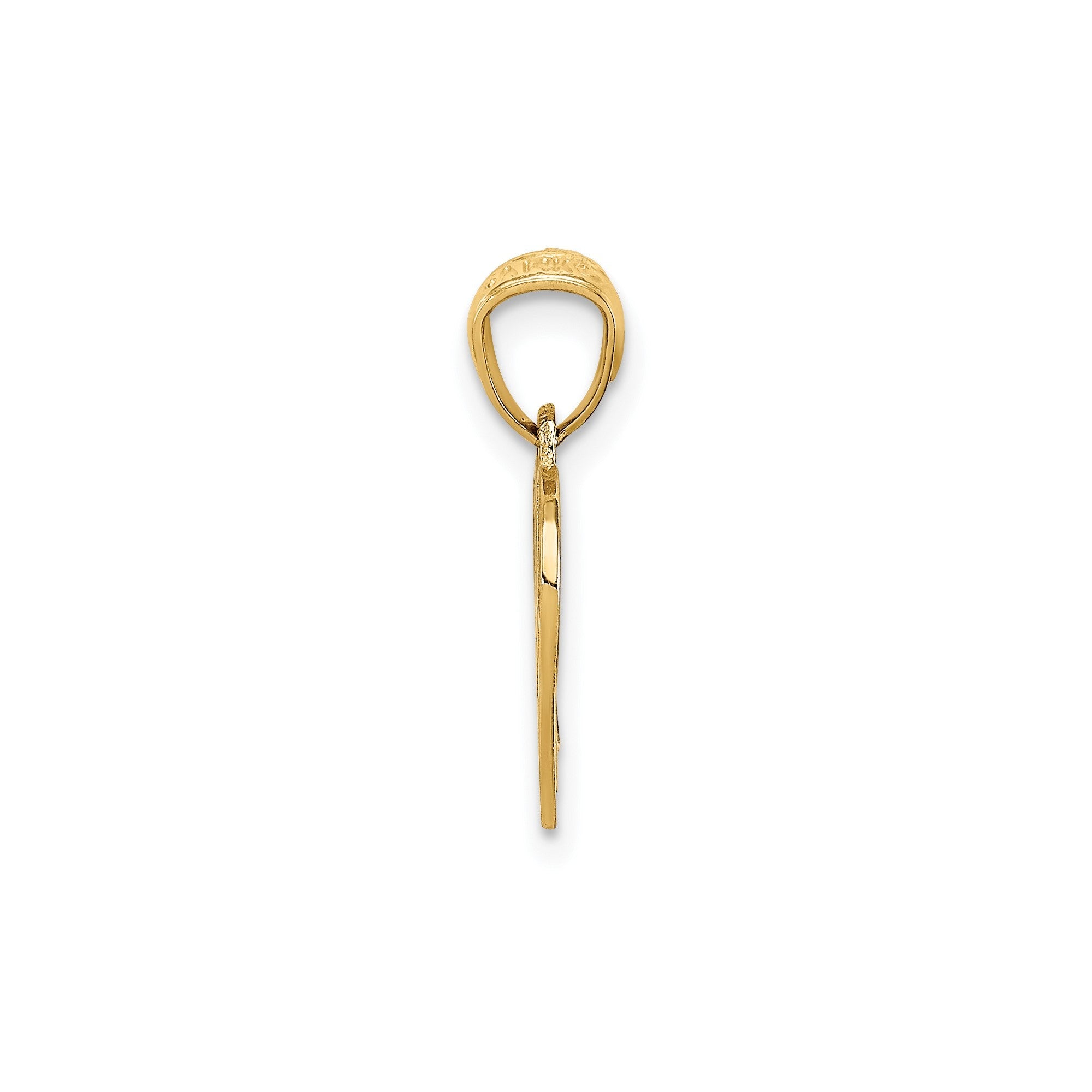 14K Solid Yellow Gold Basketball and Hoop Pendant, 18x11mm