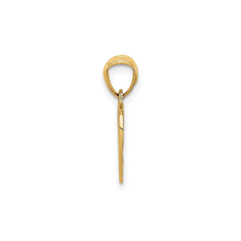 14K Solid Yellow Gold Basketball and Hoop Pendant, 18x11mm
