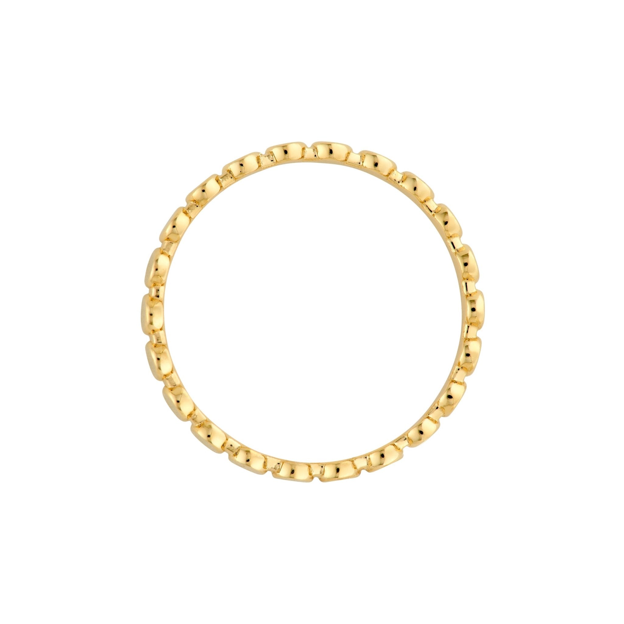 14k Solid Yellow Gold Flat Oval Beaded Band Ring, Polished Finish, Stackable Style