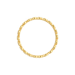 14k Solid Yellow Gold Flat Oval Beaded Band Ring, Polished Finish, Stackable Style