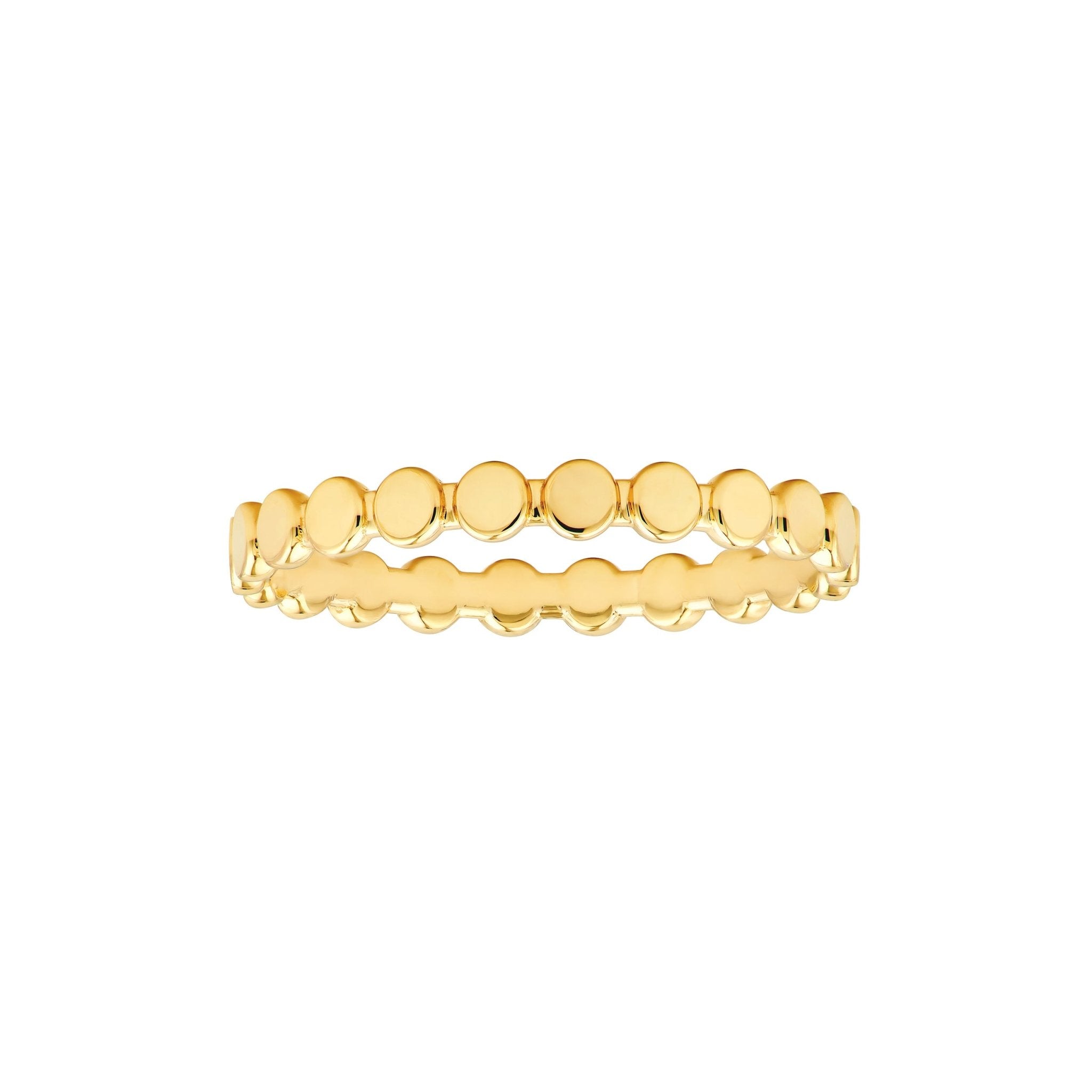 14k Solid Yellow Gold Flat Oval Beaded Band Ring, Polished Finish, Stackable Style