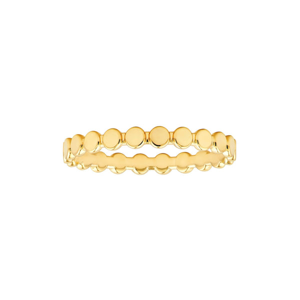 14k Solid Yellow Gold Flat Oval Beaded Band Ring, Polished Finish, Stackable Style