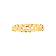 14k Solid Yellow Gold Flat Oval Beaded Band Ring, Polished Finish, Stackable Style