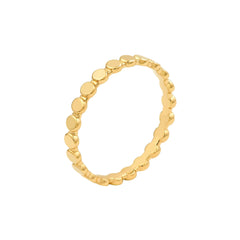 14k Solid Yellow Gold Flat Oval Beaded Band Ring, Polished Finish, Stackable Style