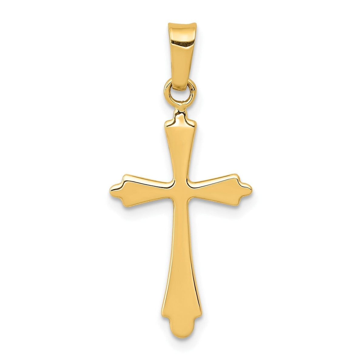 14K Solid Yellow Gold High Polished Unisex Cross Pendant, 28x12mm - JewelryAffairs