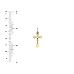 14k Two-Tone Gold Fluted Crucifix Christian Pendant, 1 Inch Length