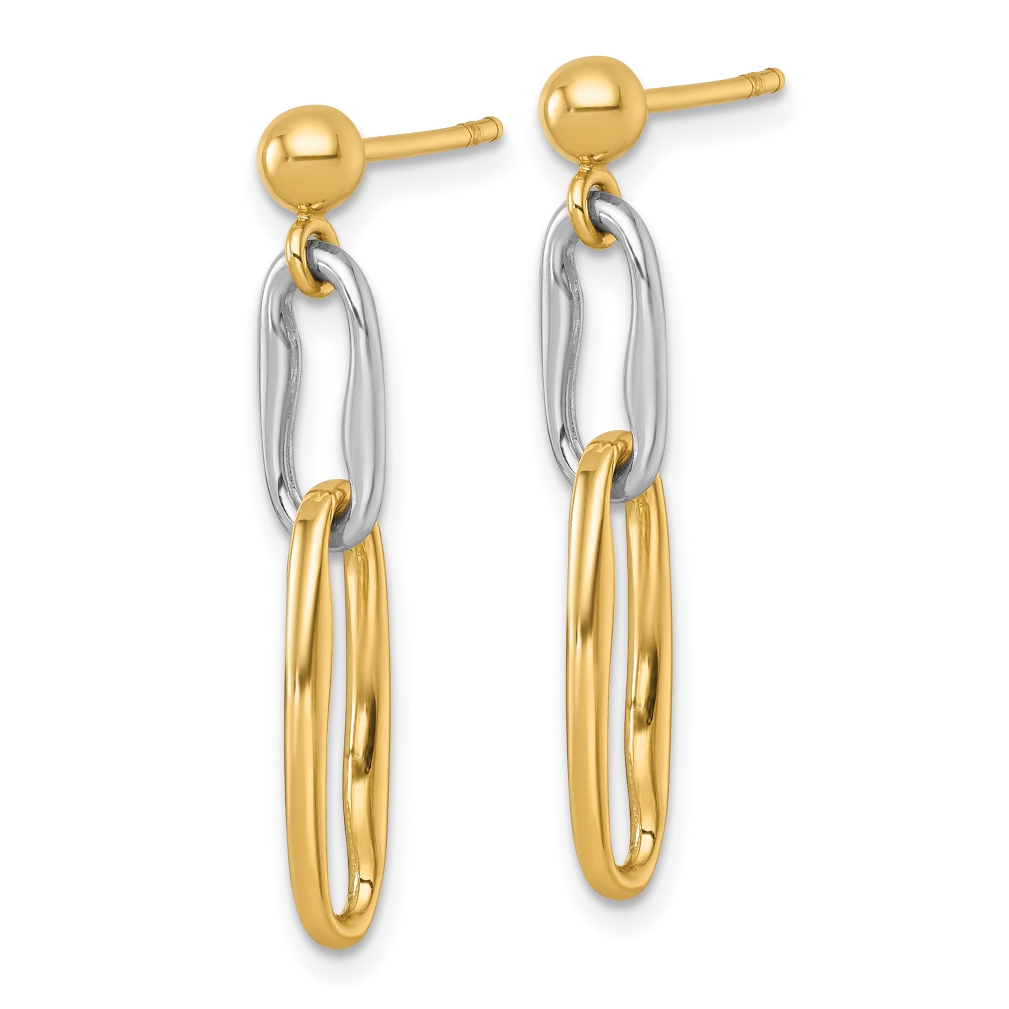 14k Two-Tone Yellow Gold Polished Fancy Long Link Dangle Post Earrings 28mm Length