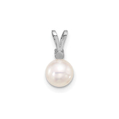 14K White 7mm Round White Akoya Pearl and .03ct Diamond Pendant