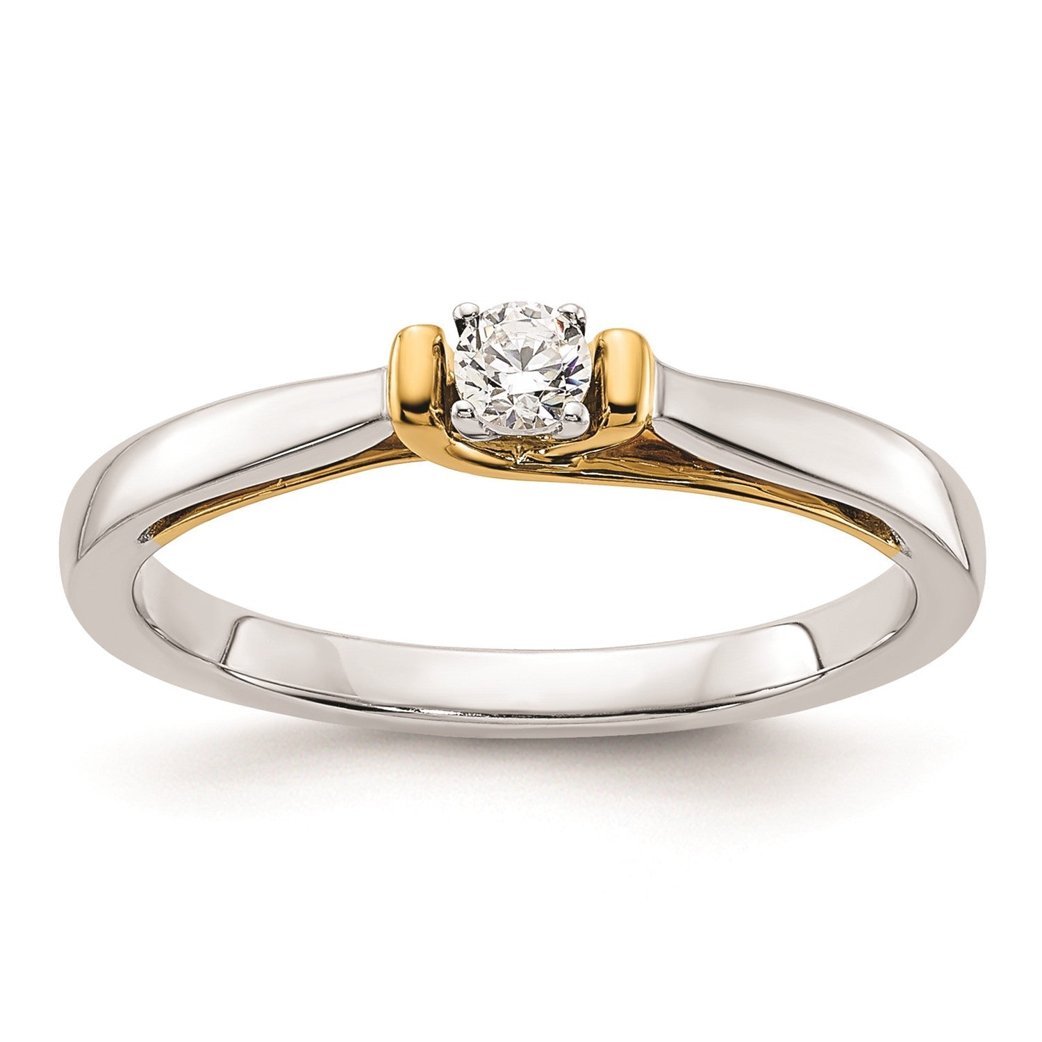 14k White and Yellow Real Gold 1/10 carat Round Diamond Promise Engagement Ring