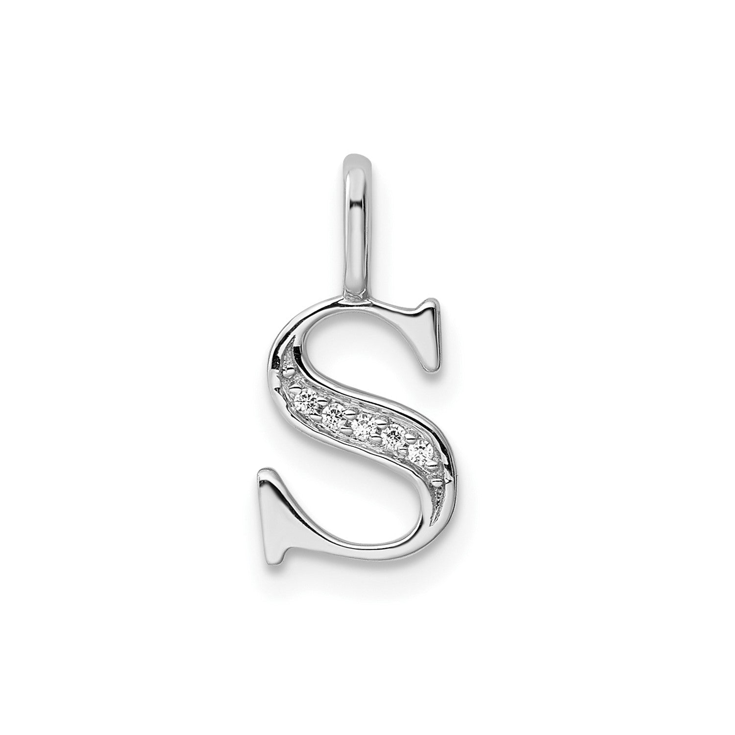 14k White Gold Diamond Block Font Letter Initial Pendant, 15x10mm