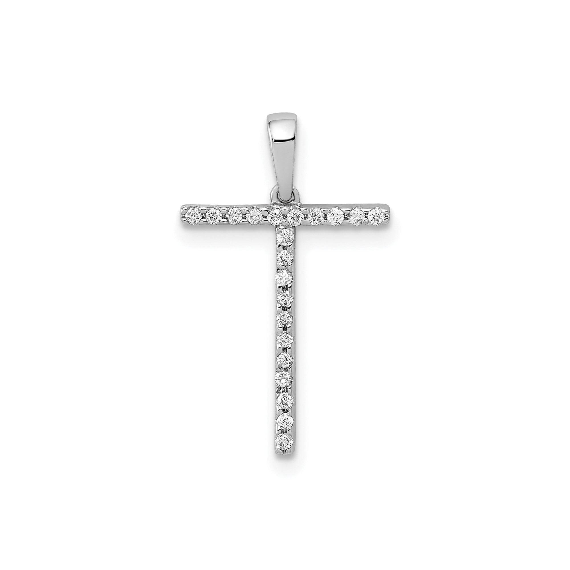 14K White Gold Diamond Letter Initial Pendant, 19x11mm