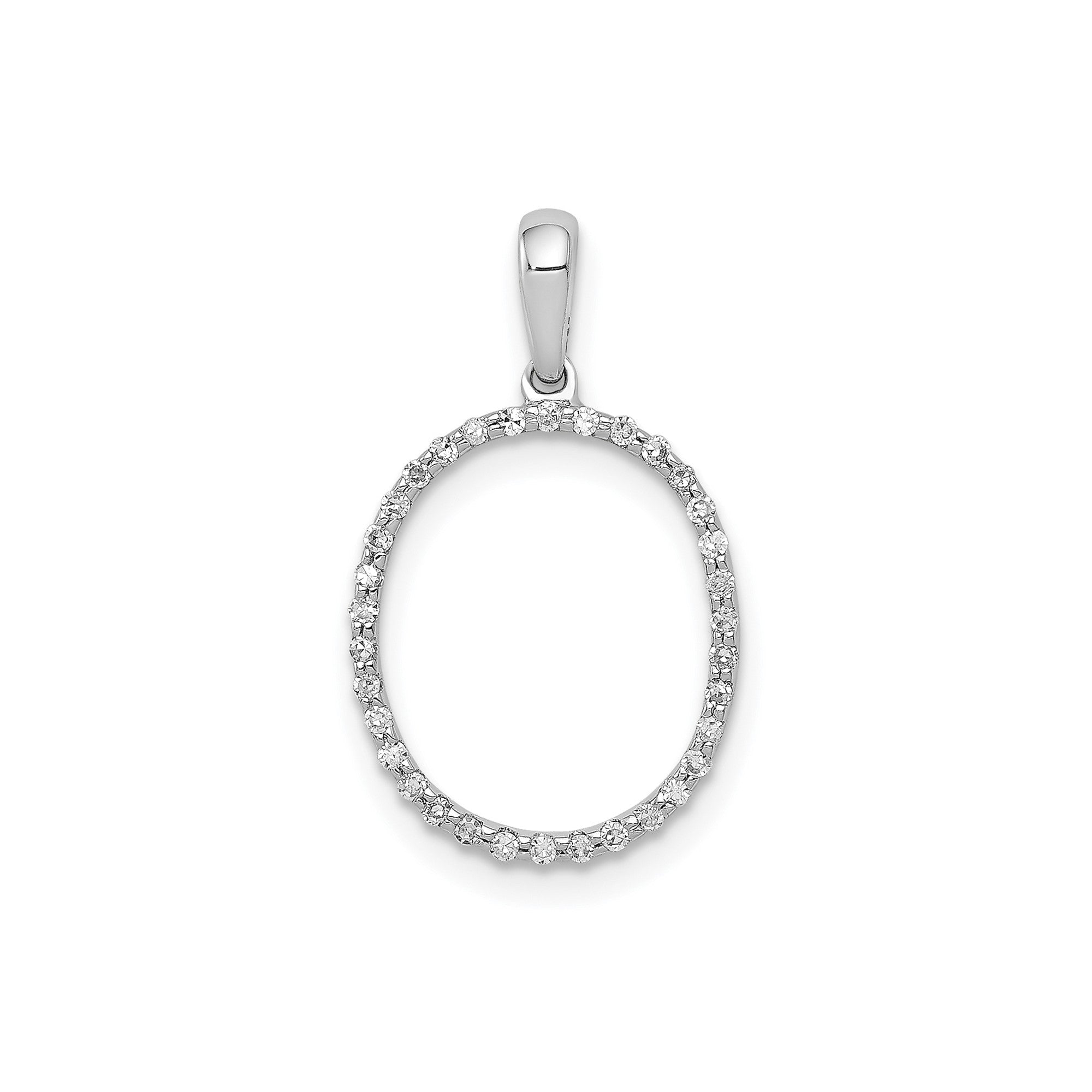14K White Gold Diamond Letter Initial Pendant, 19x11mm