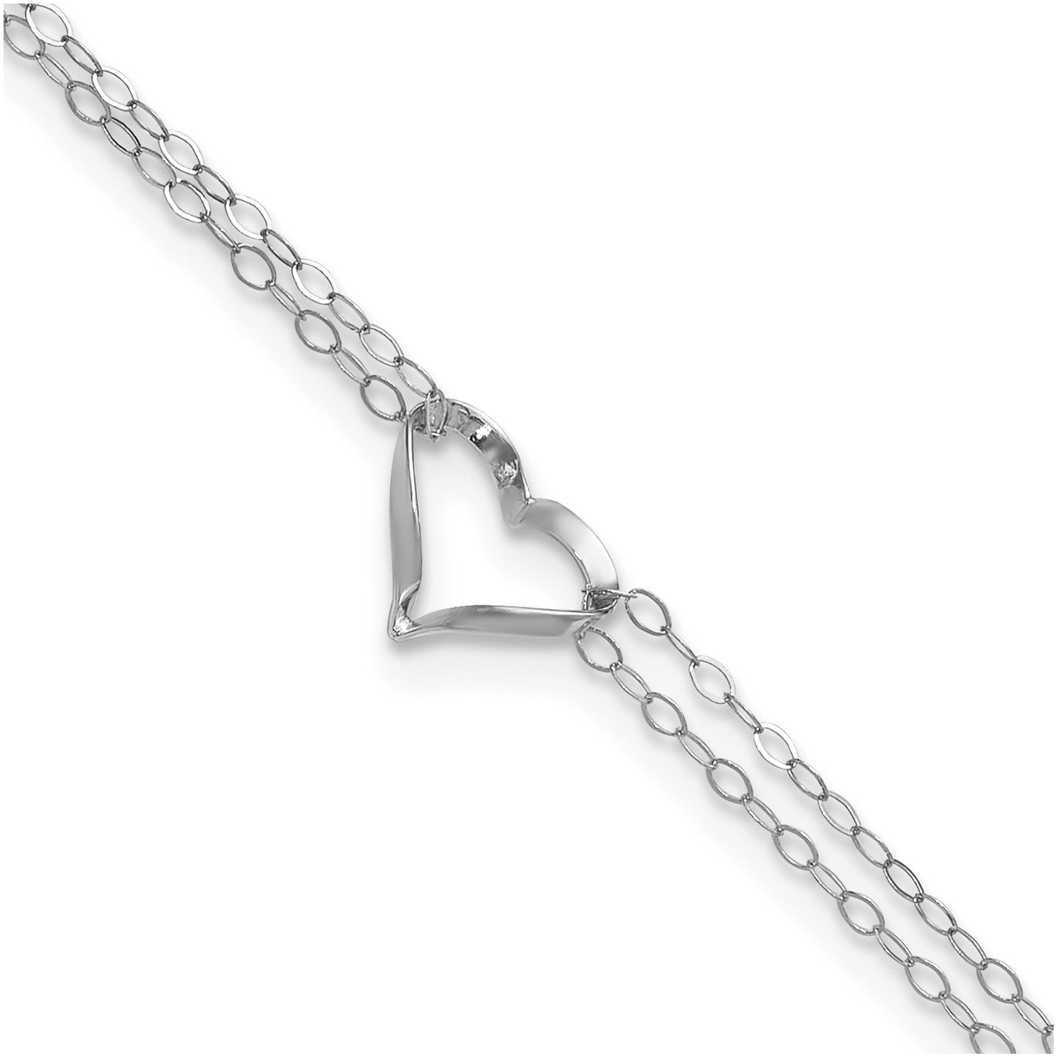 14k White Gold Double Heart Charm Adjustable Anklet, 9 to10 - JewelryAffairs