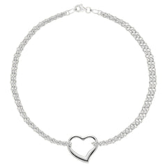 14K White Gold Double Strand With Heart Anklet, 10