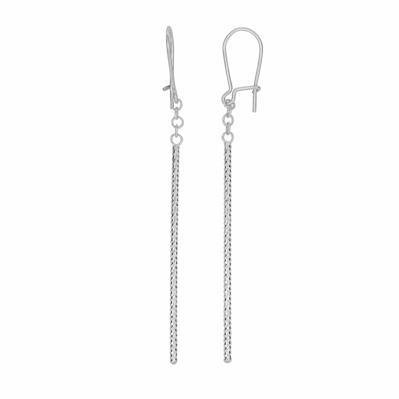 14K White Gold Hanging Bar Drop Earrings