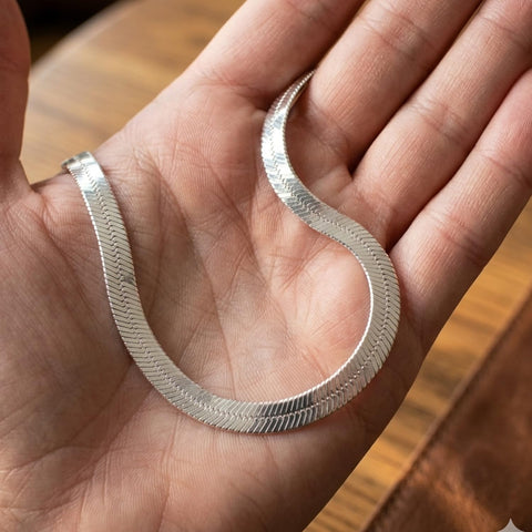 14K White Gold Herringbone Chain Necklace, 5mm Width