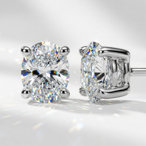 14k White Gold Lab Grown Diamond VS/SI+ G+ Oval Four Prong Stud Earrings