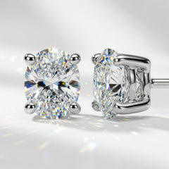 14k White Gold Lab Grown Diamond VS/SI+ G+ Oval Four Prong Stud Earrings