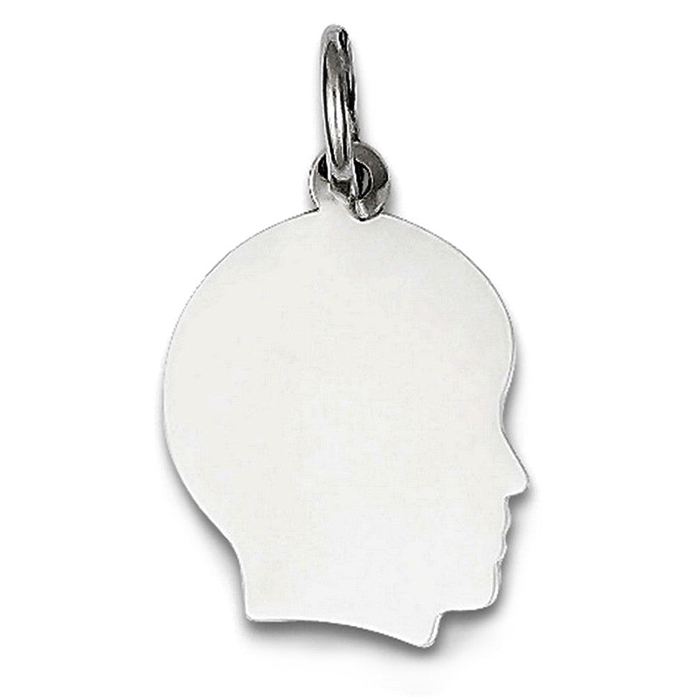 14K White Gold Male Head Silhouette Charm, 18 x 28 mm