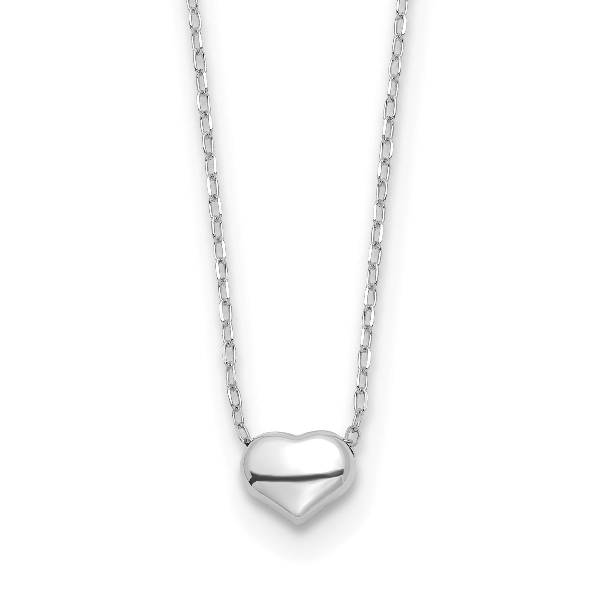 14k White Gold Polished Puffed Heart Pendant 16.5 inch Necklace