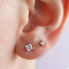 14k White Gold Princess Cut White Cubic Zirconia Stud Earrings