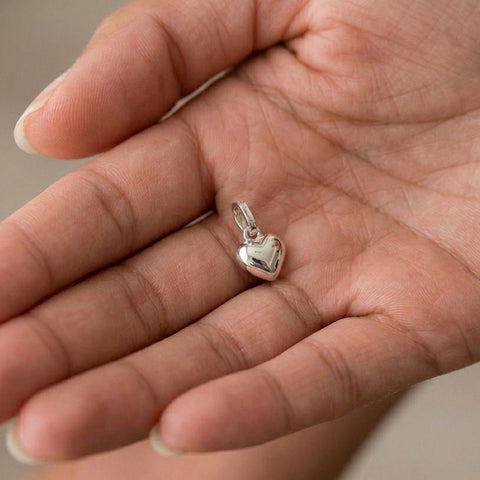 14k White Gold Puffed Heart Pendant, 14x10mm
