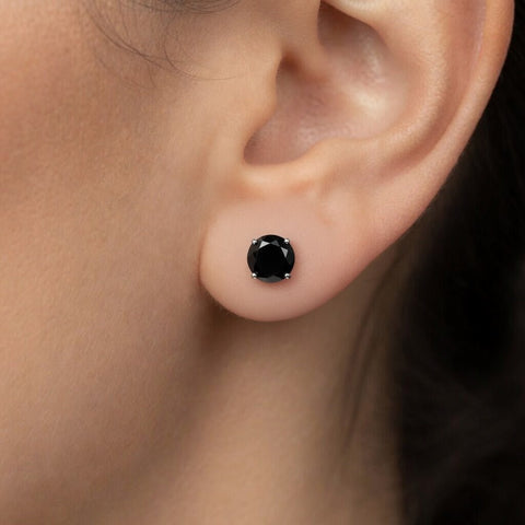 14k White Gold Round Black Cubic Zirconia Stud Earrings