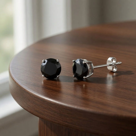 14k White Gold Round Black Cubic Zirconia Stud Earrings
