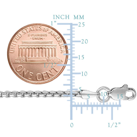 14k White Gold Round Box Chain Necklace, 1.4mm