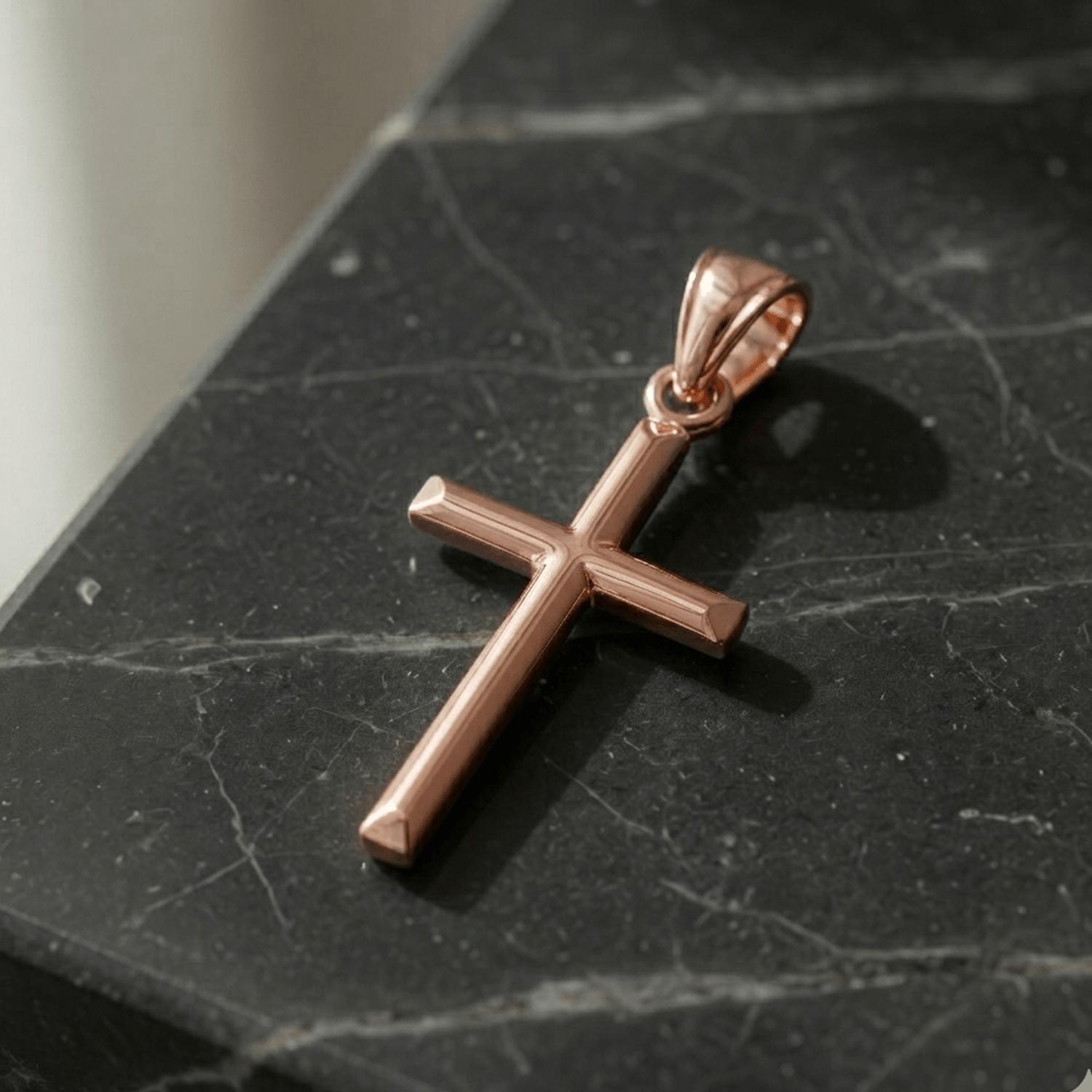 14k White Gold Shiny Round Tube Cross Pendant