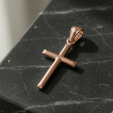 14k White Gold Shiny Round Tube Cross Pendant