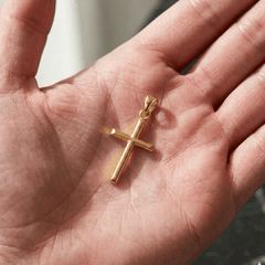14k White Gold Shiny Round Tube Cross Pendant