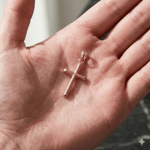 14k White Gold Shiny Round Tube Cross Pendant