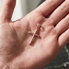 14k White Gold Shiny Round Tube Cross Pendant