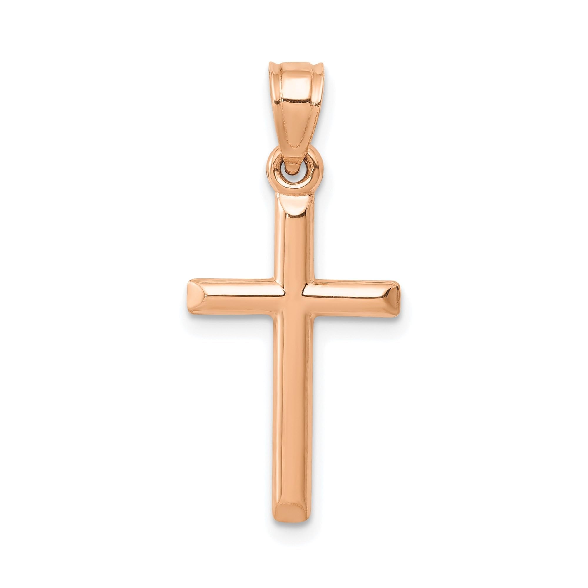 14k White Gold Shiny Round Tube Cross Pendant