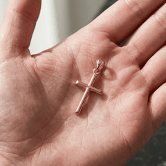 14k White Gold Shiny Round Tube Cross Pendant