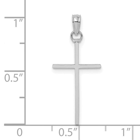 14K White Real Gold 3-D and Polished Cross Charm Pendant, 26x11mm
