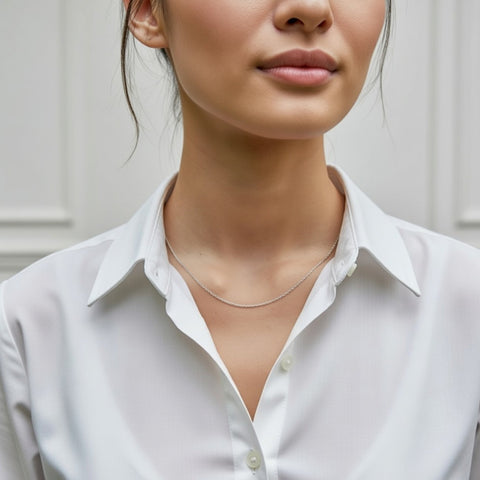 14k White Solid Gold Mirror Box Chain Necklace, 0.7mm