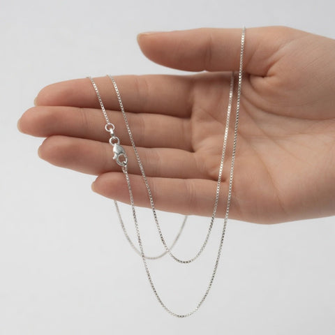 14k White Solid Gold Mirror Box Chain Necklace, 0.7mm
