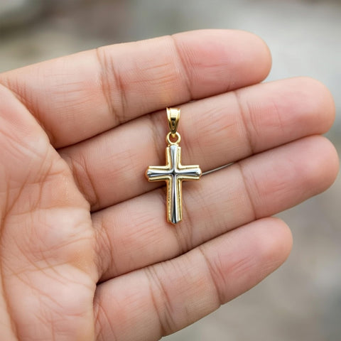 14k Yellow and White Gold Cross Unisex Pendant