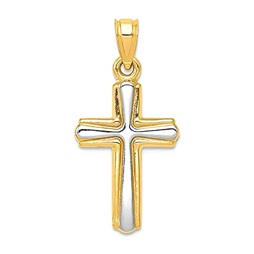 14k Yellow and White Gold Cross Unisex Pendant - JewelryAffairs