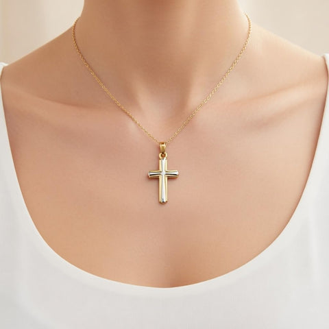 14k Yellow and White Gold Cross Unisex Pendant
