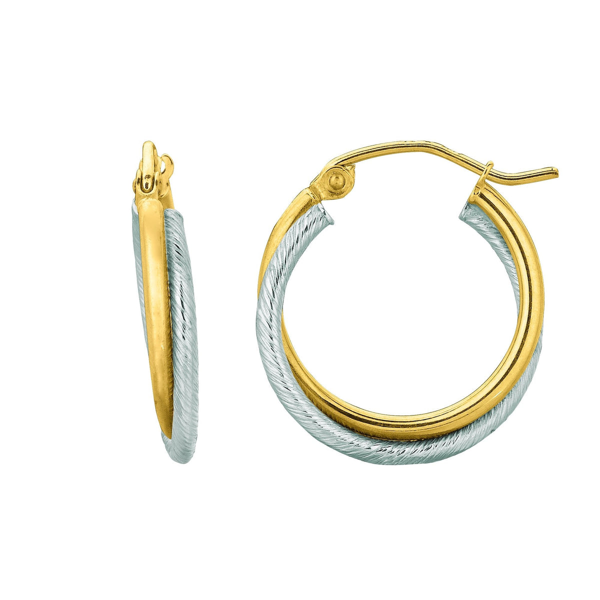14K Yellow And White Gold Double Row Hoop Earrings, Diameter 20mm - JewelryAffairs