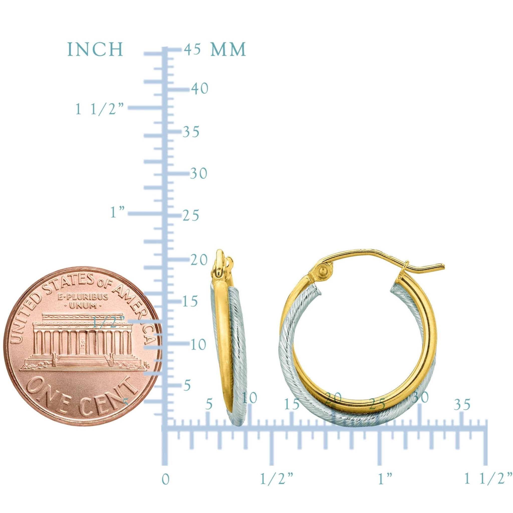 14K Yellow And White Gold Double Row Hoop Earrings, Diameter 20mm - JewelryAffairs