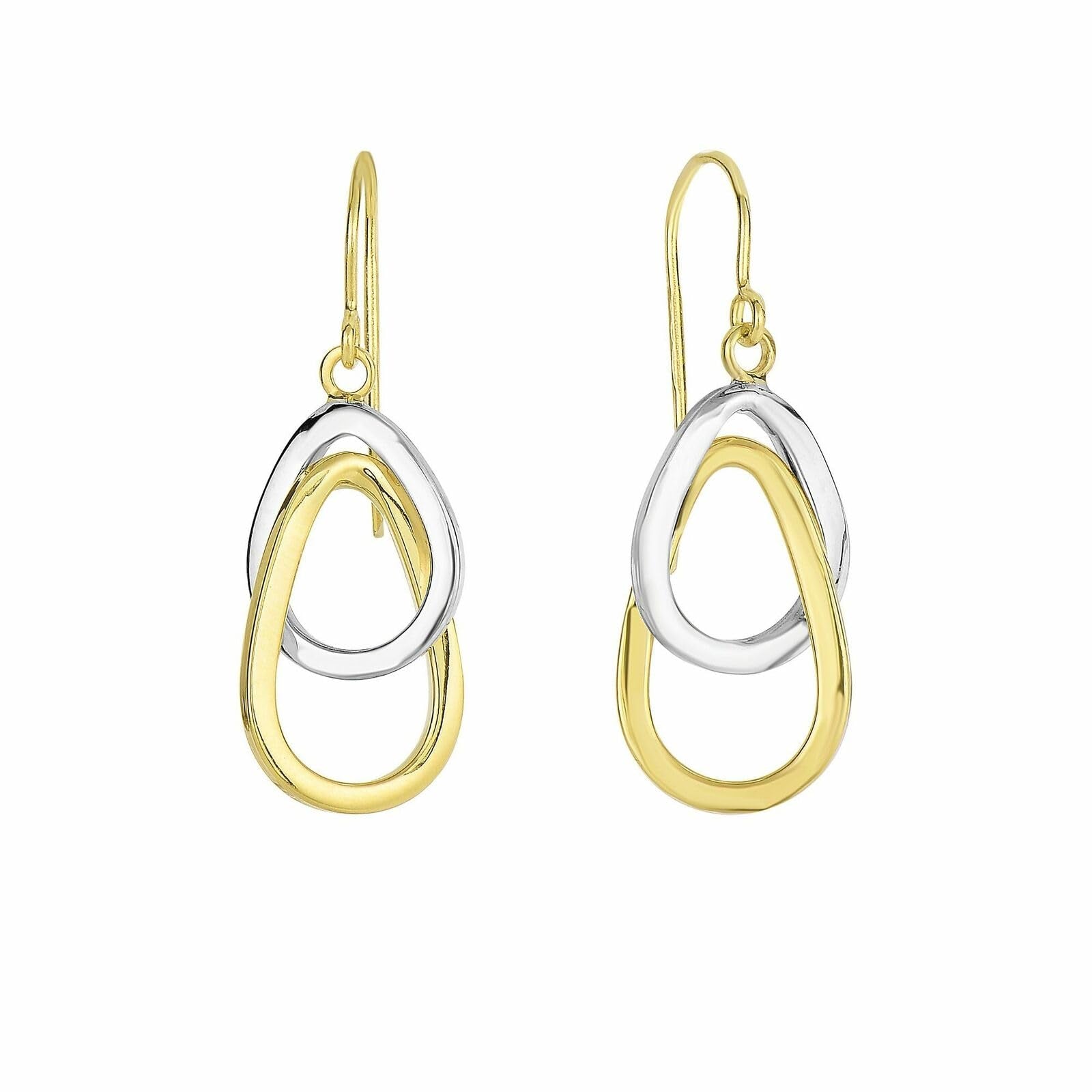 14K Yellow And White Gold Hanging Tear Drop Earrings - JewelryAffairs